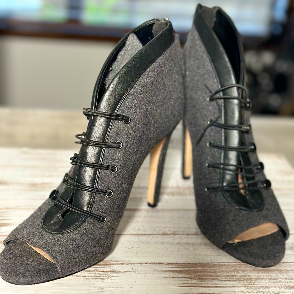 Karl Lagerfeld Buttoned Open Toe Heels